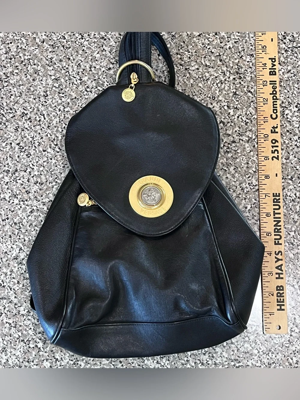 Vintage Gianni Versace Black Leather Backpack Purse 90’s